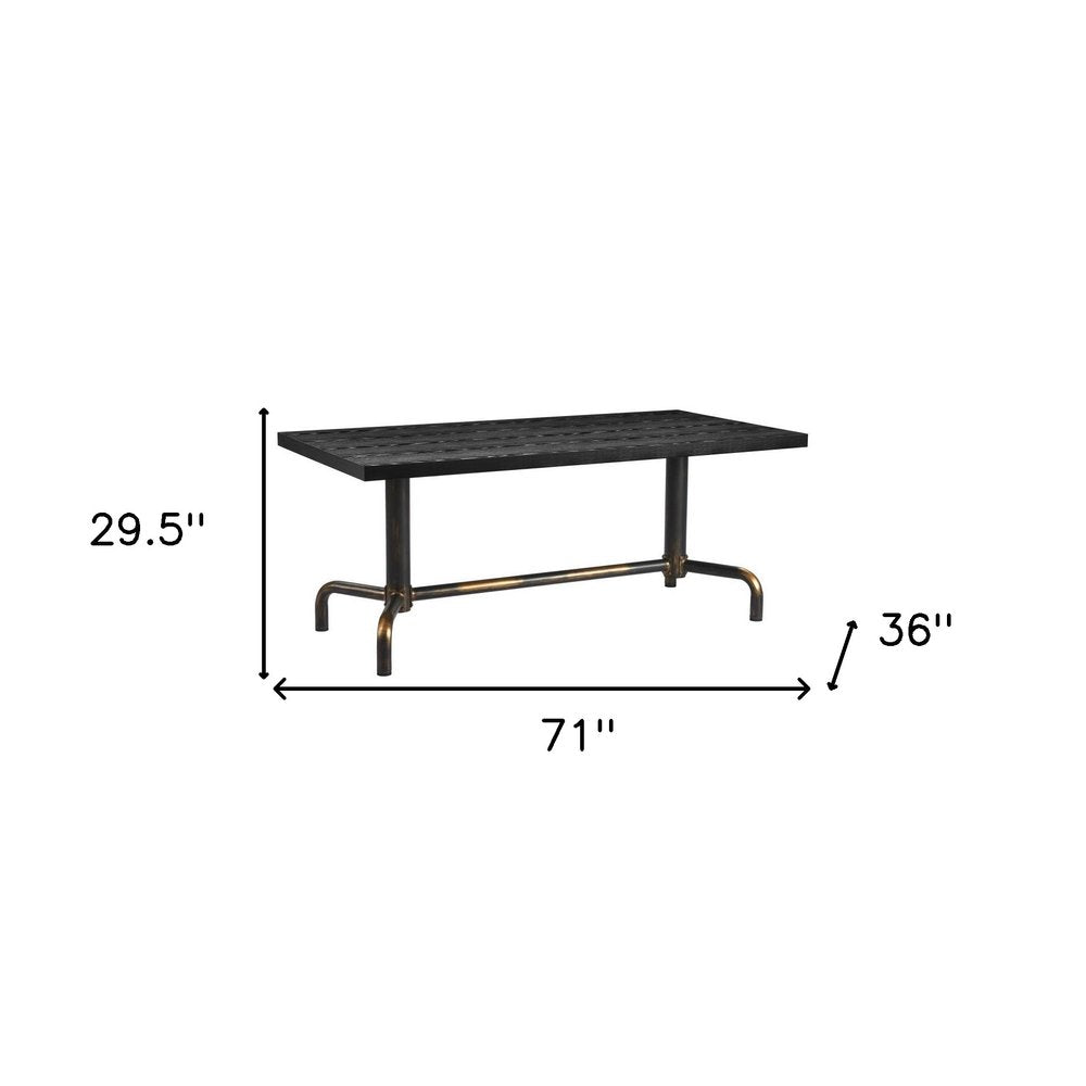 71" Black and Gold Wood and Steel Trestle Base Dining Table