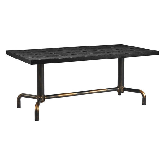 71" Black and Gold Wood and Steel Trestle Base Dining Table