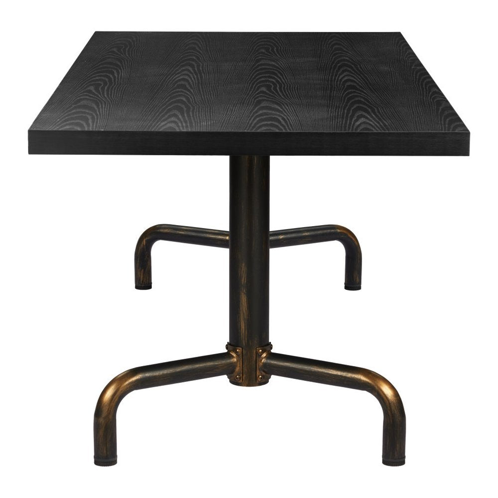 71" Black and Gold Wood and Steel Trestle Base Dining Table