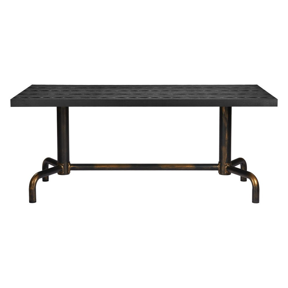 71" Black and Gold Wood and Steel Trestle Base Dining Table