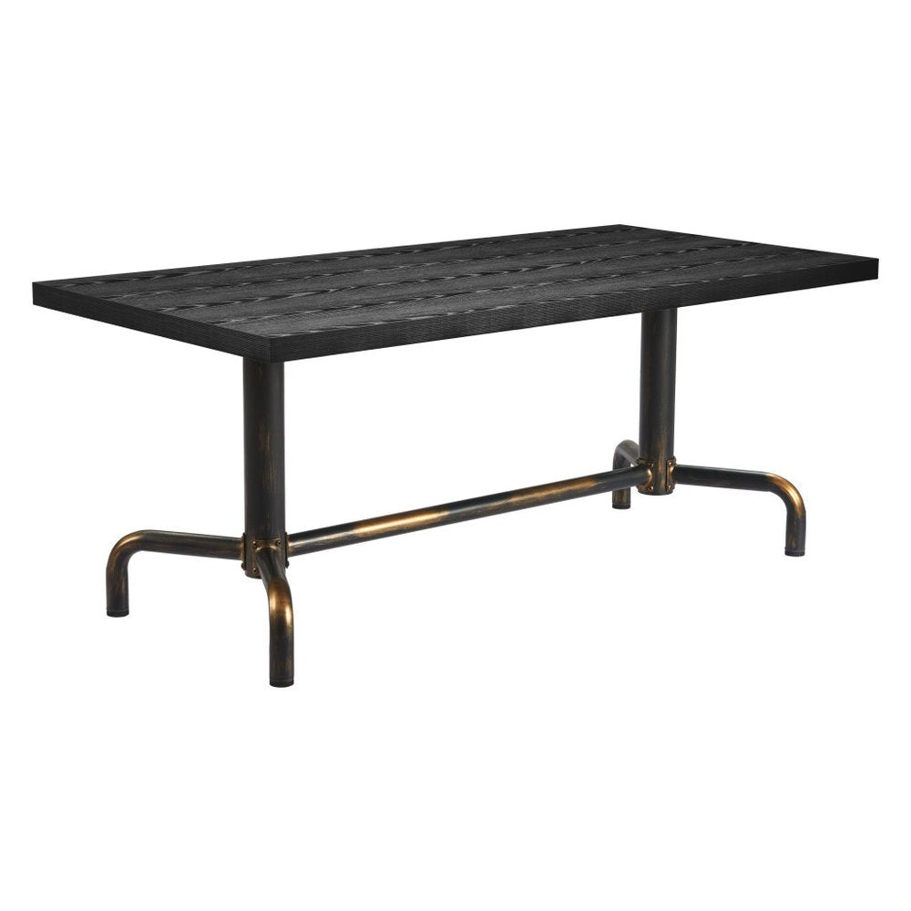 71" Black and Gold Wood and Steel Trestle Base Dining Table