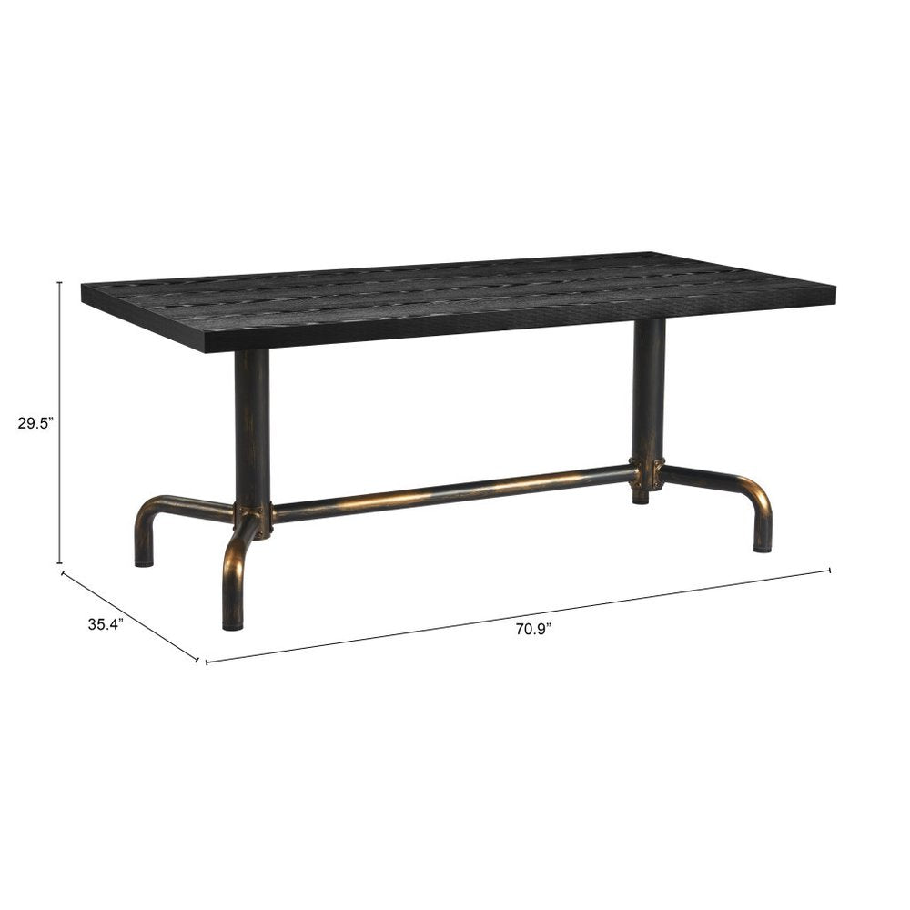 71" Black and Gold Wood and Steel Trestle Base Dining Table