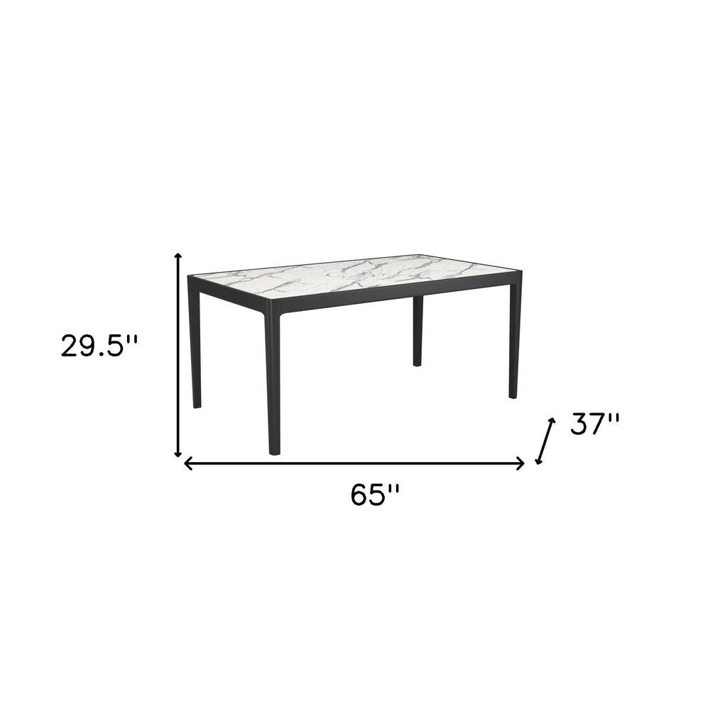 65" White and Black Faux Marble and Solid Wood Dining Table