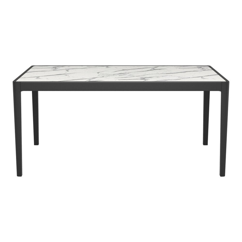 65" White and Black Faux Marble and Solid Wood Dining Table
