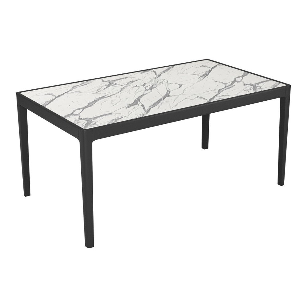 65" White and Black Faux Marble and Solid Wood Dining Table