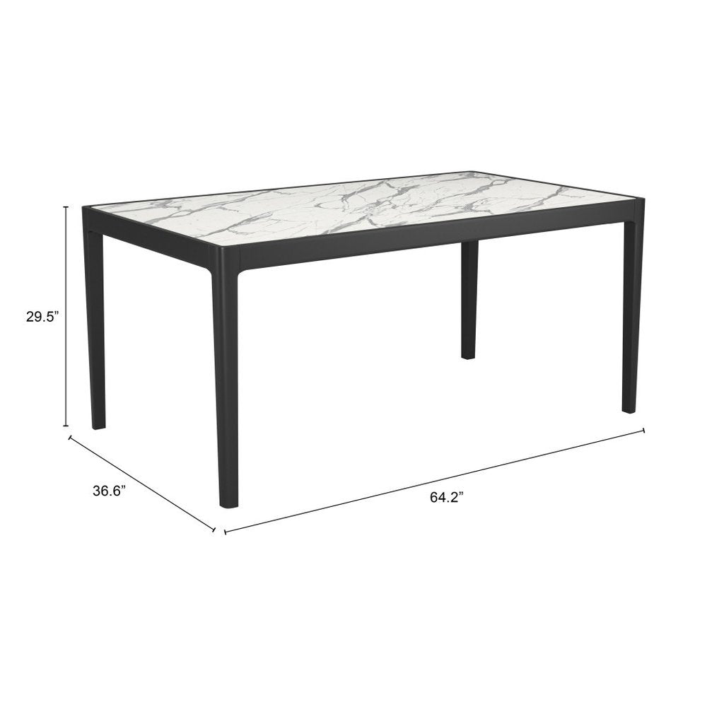 65" White and Black Faux Marble and Solid Wood Dining Table