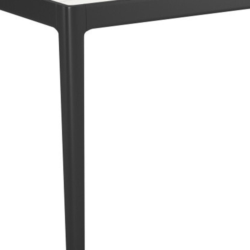 65" White and Black Faux Marble and Solid Wood Dining Table