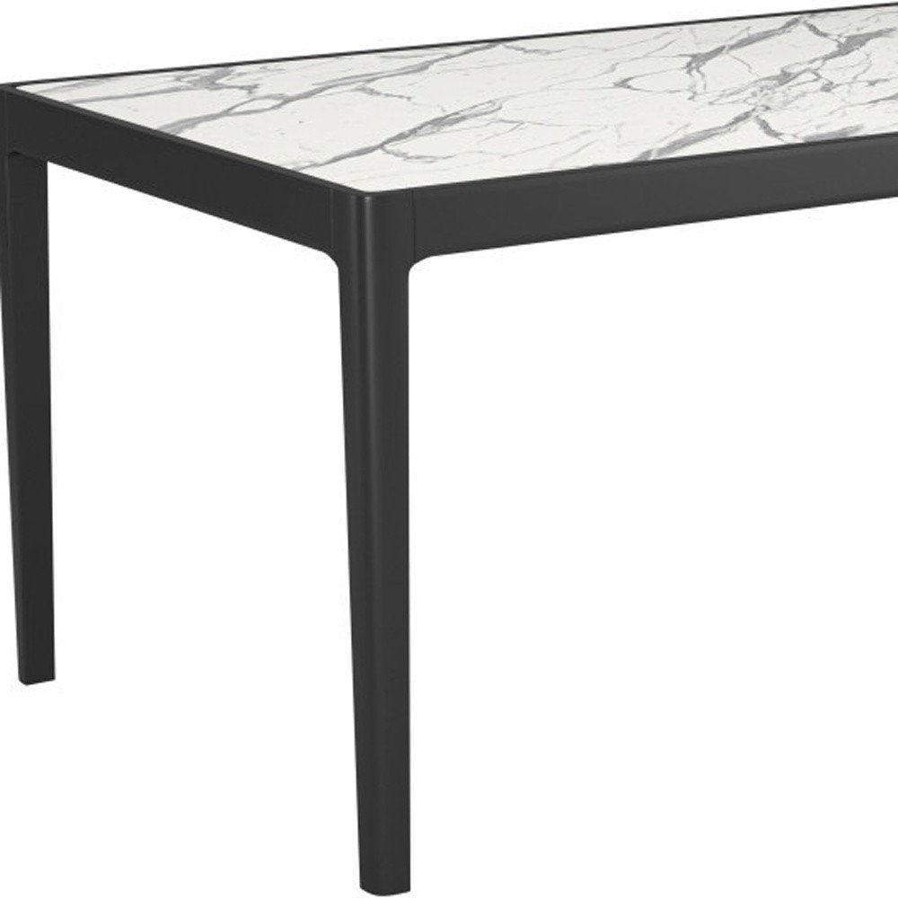 65" White and Black Faux Marble and Solid Wood Dining Table