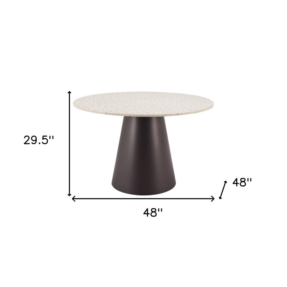 48" Beige Steel Pedestal Base Round Top Dining Table