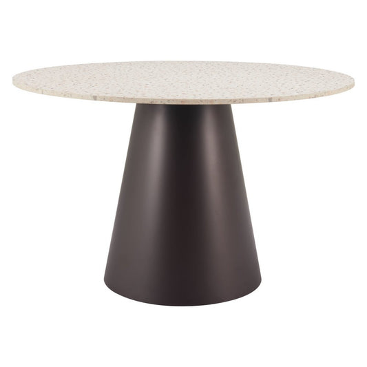 48" Beige Steel Pedestal Base Round Top Dining Table