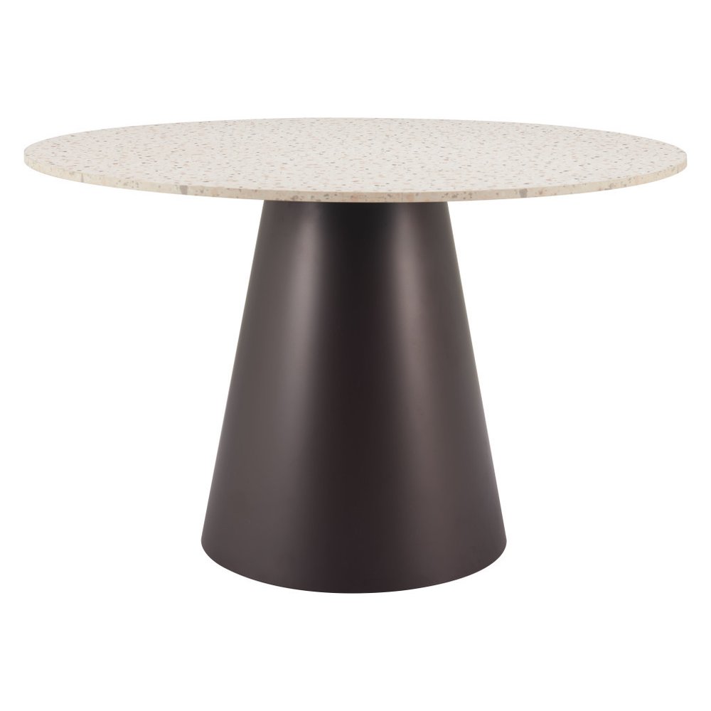48" Beige and Black Wood and Steel Faux Terrazzo Round Top Dining Table