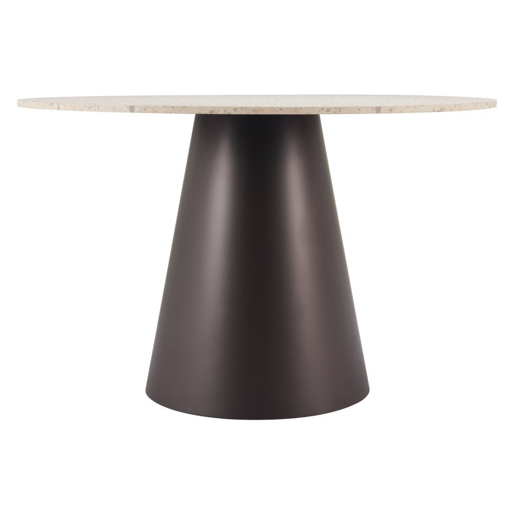 48" Beige and Black Wood and Steel Faux Terrazzo Round Top Dining Table