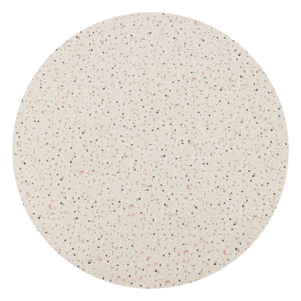 48" Beige and Black Wood and Steel Faux Terrazzo Round Top Dining Table