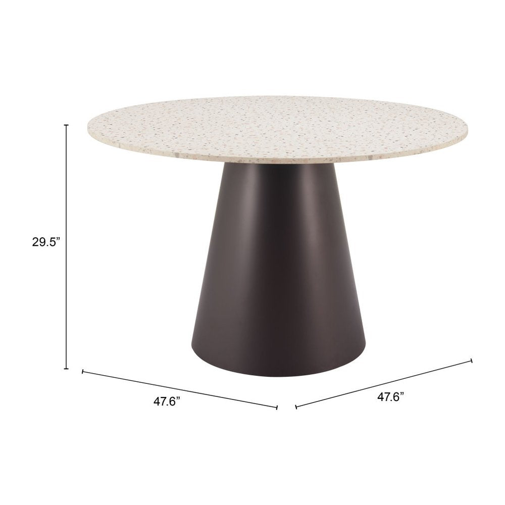 48" Beige Steel Pedestal Base Round Top Dining Table