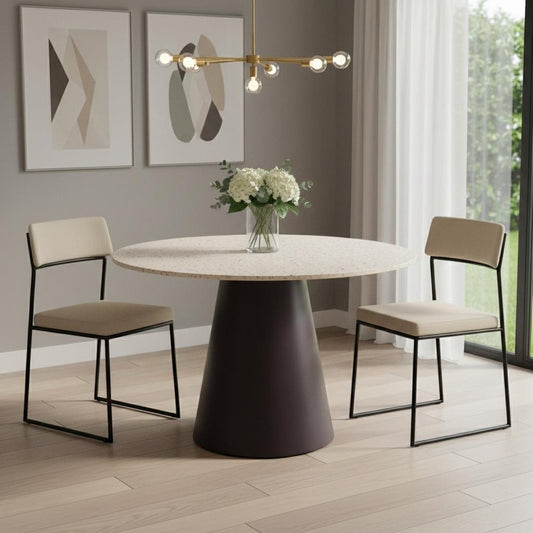 48" Beige Steel Pedestal Base Round Top Dining Table