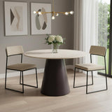 48" Beige Steel Pedestal Base Round Top Dining Table