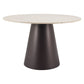 48" Beige and Black Wood and Steel Faux Terrazzo Round Top Dining Table