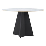 48" White and Black Sintered Stone and Steel Pedestal Base Round Dining Table
