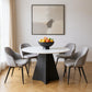 48" White and Black Sintered Stone and Steel Pedestal Base Round Dining Table