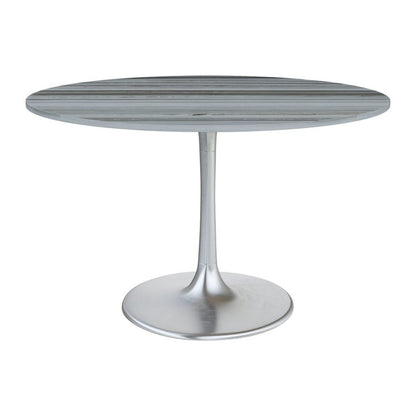 48" Gray and Silver Marble and Aluminum Pedestal Base Round Top Dining Table