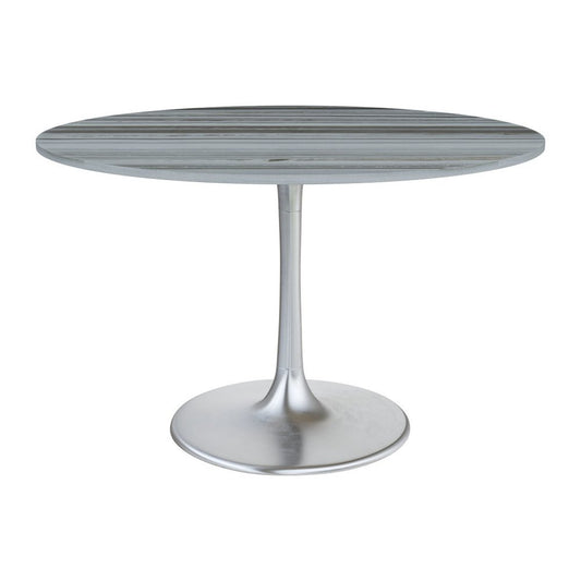 48" Gray and Silver Marble and Aluminum Pedestal Base Round Top Dining Table
