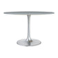 48" Gray and Silver Marble and Aluminum Pedestal Base Round Top Dining Table