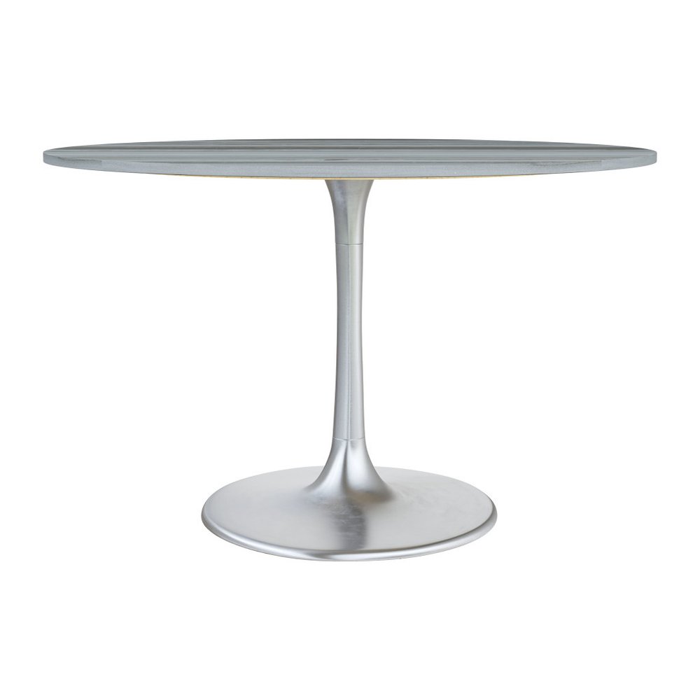 48" Gray and Silver Marble and Aluminum Pedestal Base Round Top Dining Table