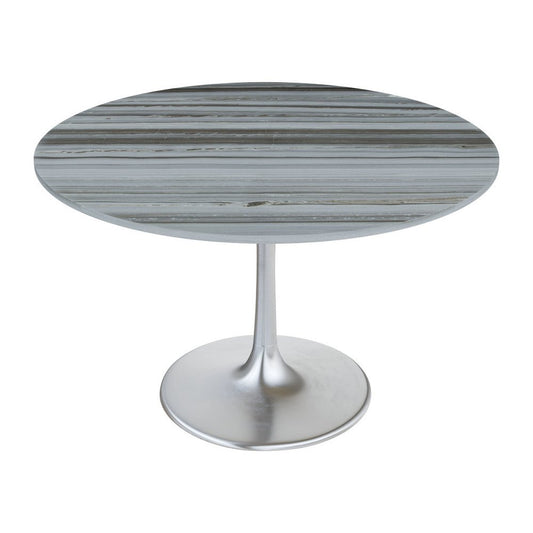 48" Gray and Silver Marble and Aluminum Pedestal Base Round Top Dining Table