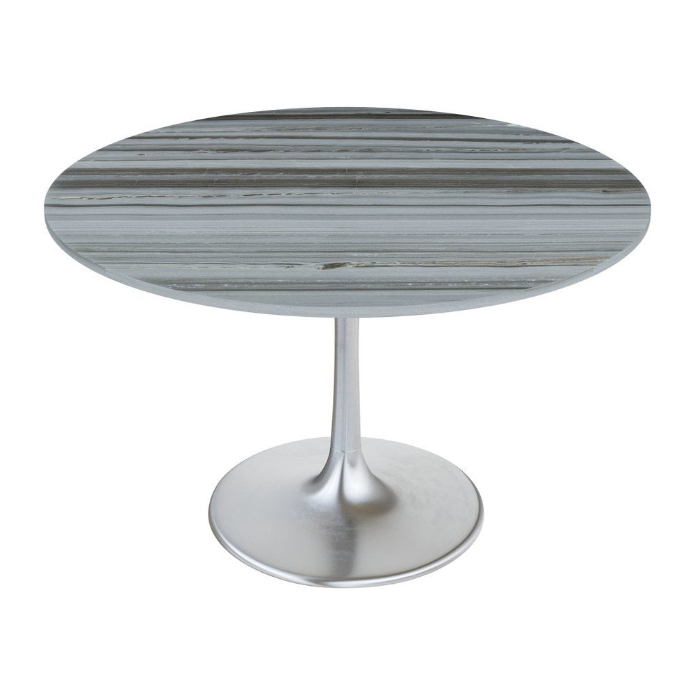 48" Gray and Silver Marble and Aluminum Pedestal Base Round Top Dining Table