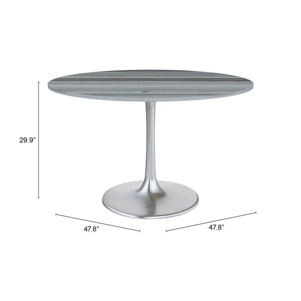 48" Gray and Silver Marble and Aluminum Pedestal Base Round Top Dining Table