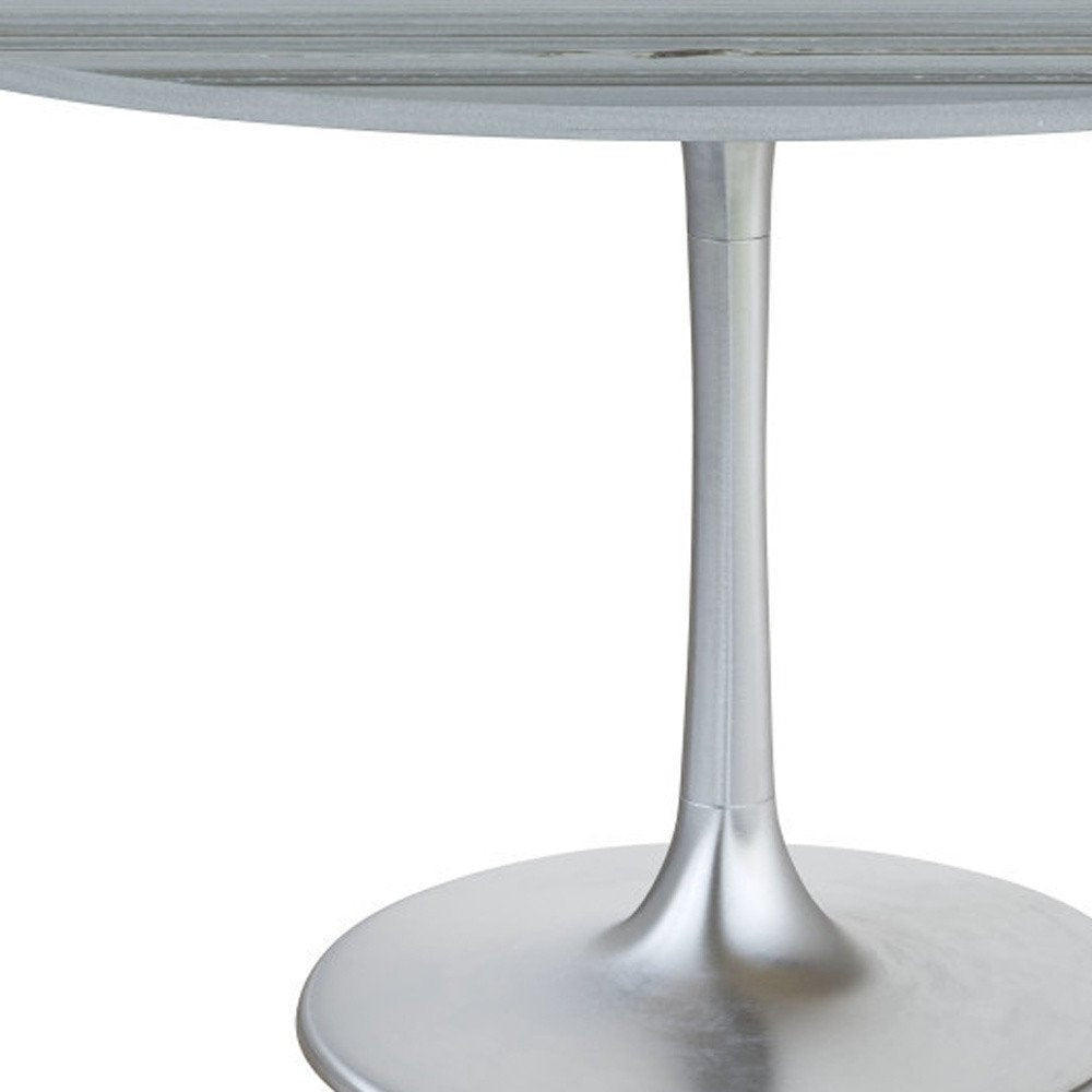 48" Gray and Silver Marble and Aluminum Pedestal Base Round Top Dining Table