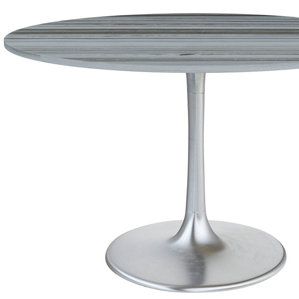 48" Gray and Silver Marble and Aluminum Pedestal Base Round Top Dining Table