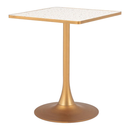 24" Beige and Gold Wood and Steel Pedestal Base Square Dining Table