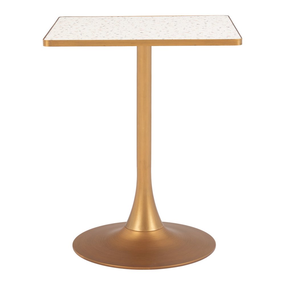 24" Beige and Gold Wood and Steel Pedestal Base Square Dining Table