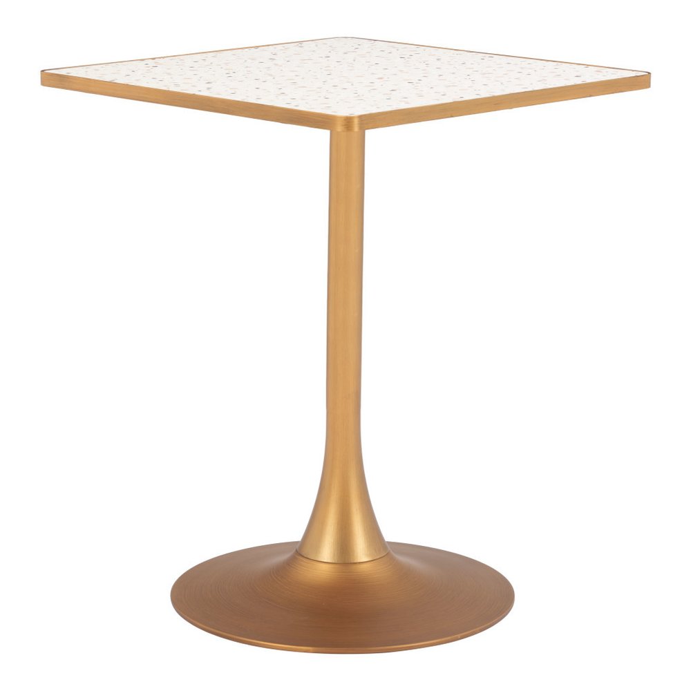 24" Beige and Gold Wood and Steel Pedestal Base Square Dining Table