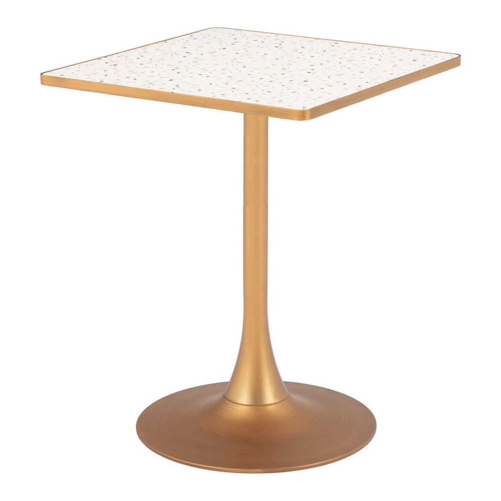 24" Beige and Gold Wood and Steel Pedestal Base Square Dining Table