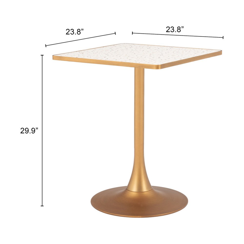 24" Beige and Gold Wood and Steel Pedestal Base Square Dining Table