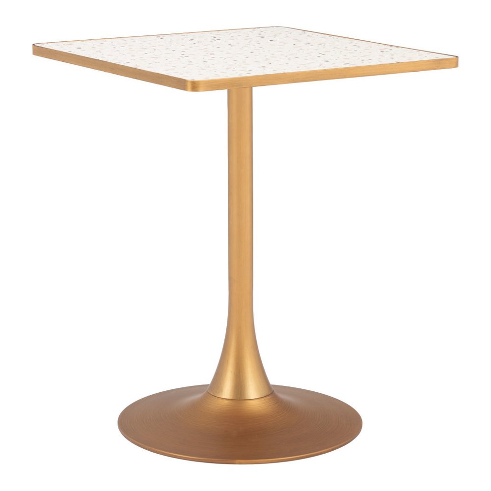 24" Beige and Gold Wood and Steel Pedestal Base Square Dining Table