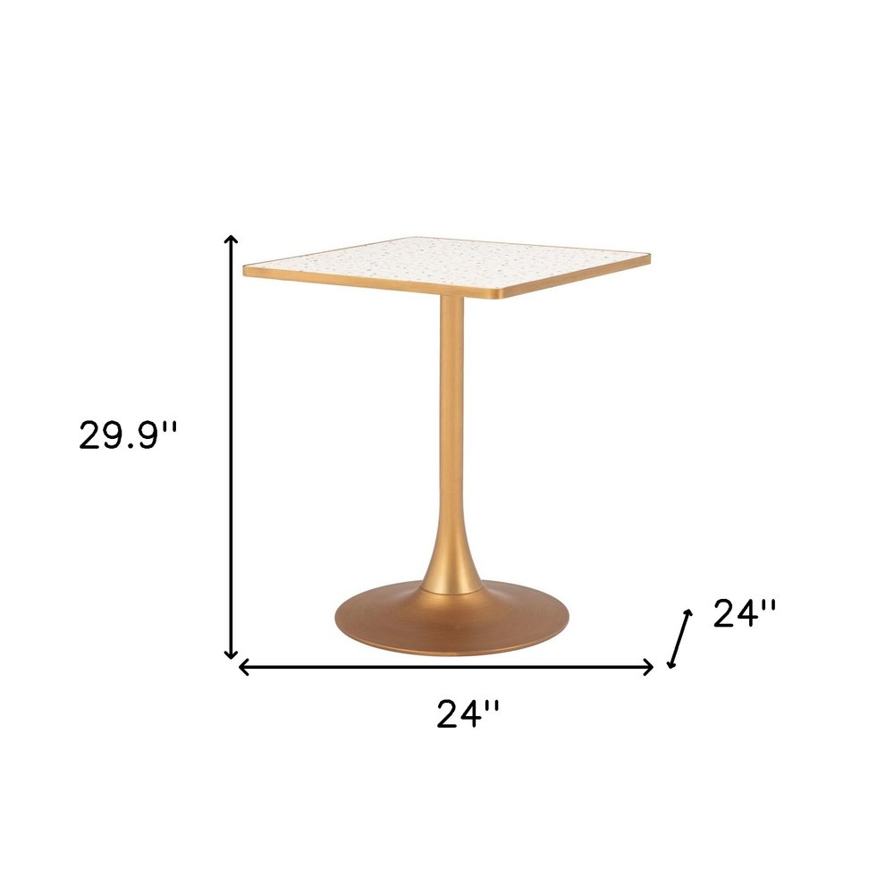 24" Beige and Gold Wood and Steel Pedestal Base Square Dining Table