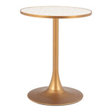 24" Beige and Gold Wood and Steel Pedestal Base Round Top Dining Table