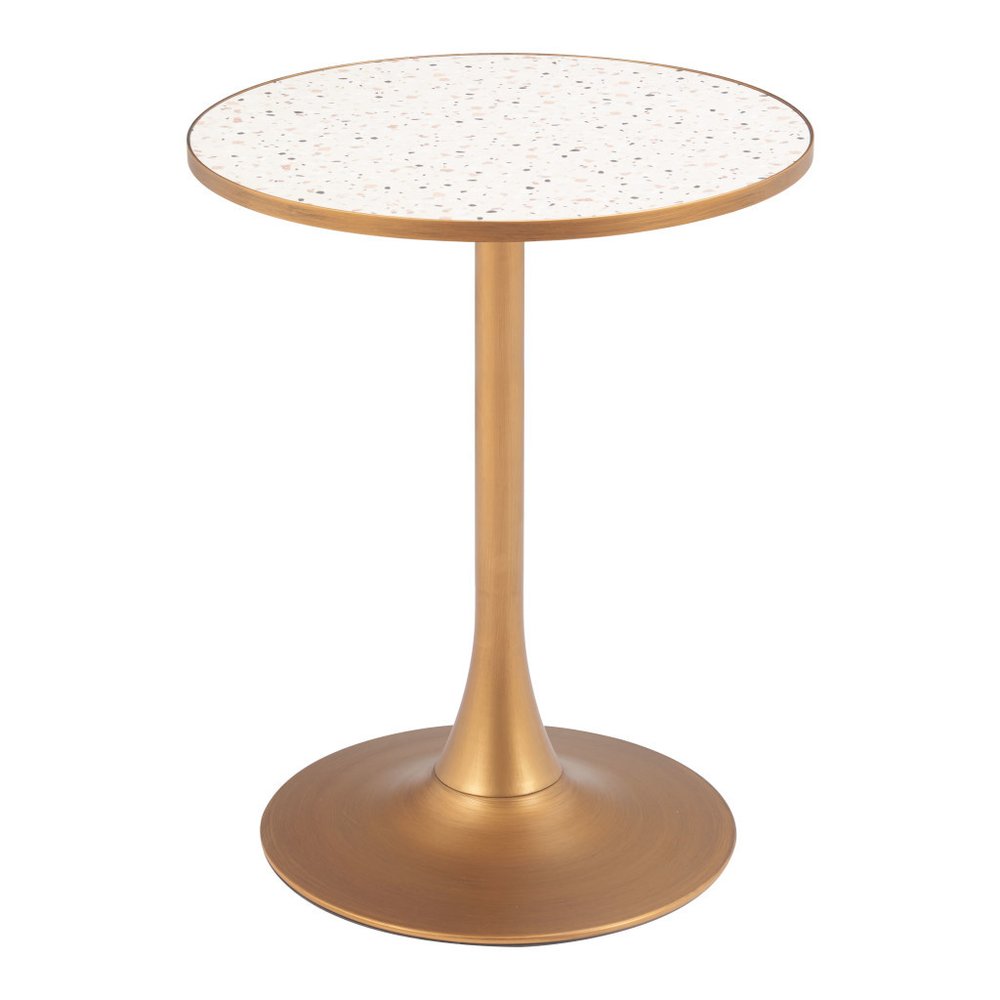 24" Beige and Gold Wood and Steel Pedestal Base Round Top Dining Table