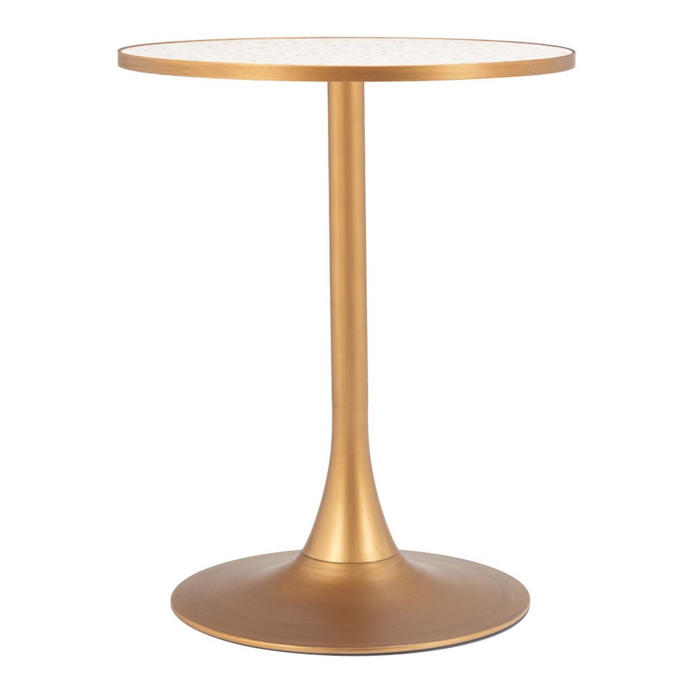 24" Beige and Gold Wood and Steel Pedestal Base Round Top Dining Table