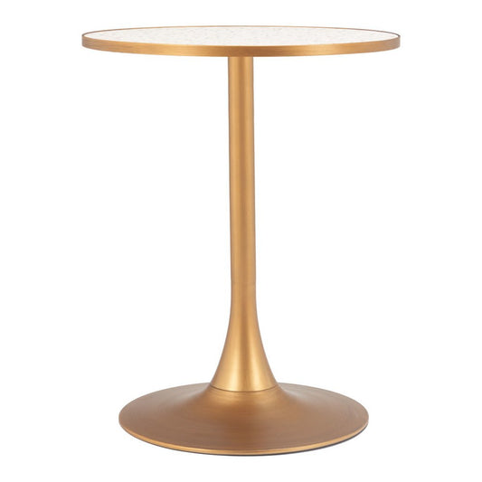 24" Beige and Gold Wood and Steel Pedestal Base Round Top Dining Table