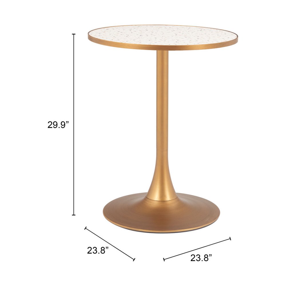 24" Beige and Gold Wood and Steel Pedestal Base Round Top Dining Table