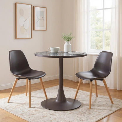 24" Black and Bronze Wood and Steel Pedestal Base Round Top Dining Table