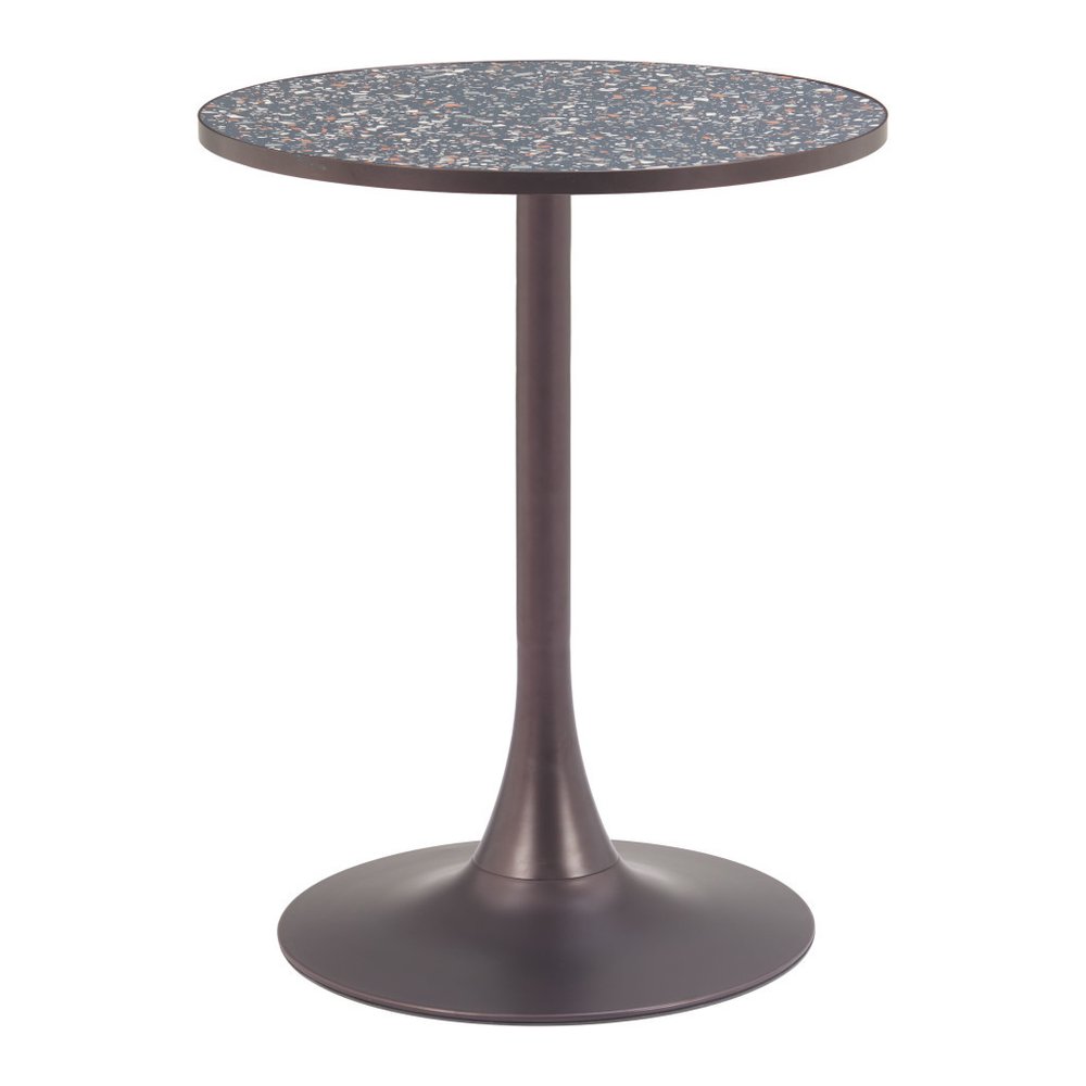24" Black and Bronze Wood and Steel Pedestal Base Round Top Dining Table