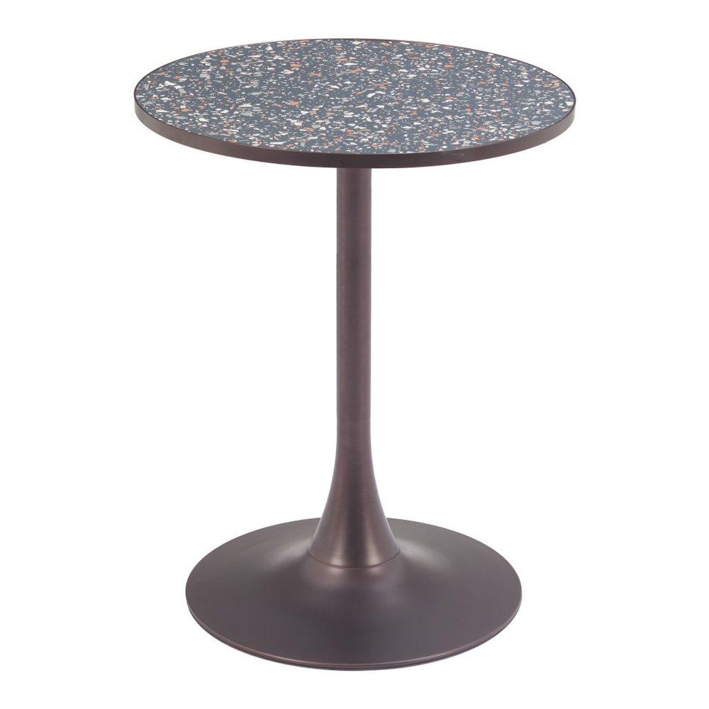 24" Black and Bronze Wood and Steel Pedestal Base Round Top Dining Table