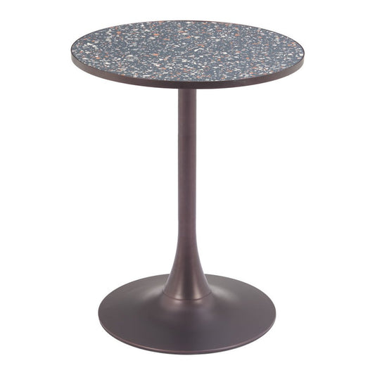 24" Black and Bronze Wood and Steel Pedestal Base Round Top Dining Table