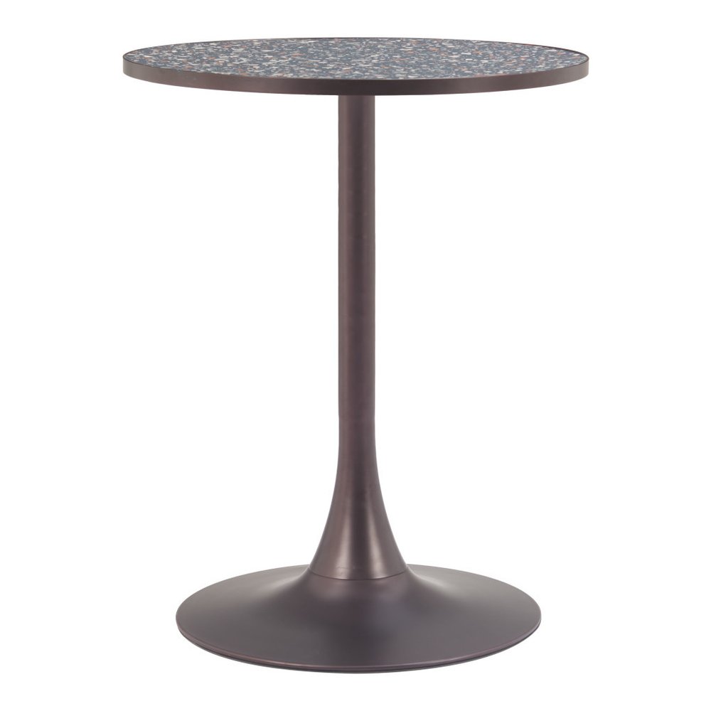 24" Black and Bronze Wood and Steel Pedestal Base Round Top Dining Table