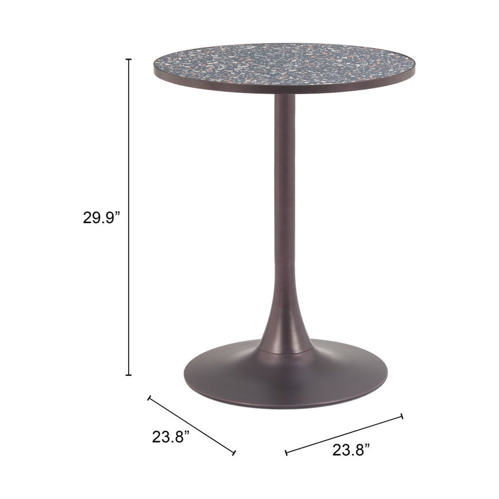 24" Black and Bronze Wood and Steel Pedestal Base Round Top Dining Table